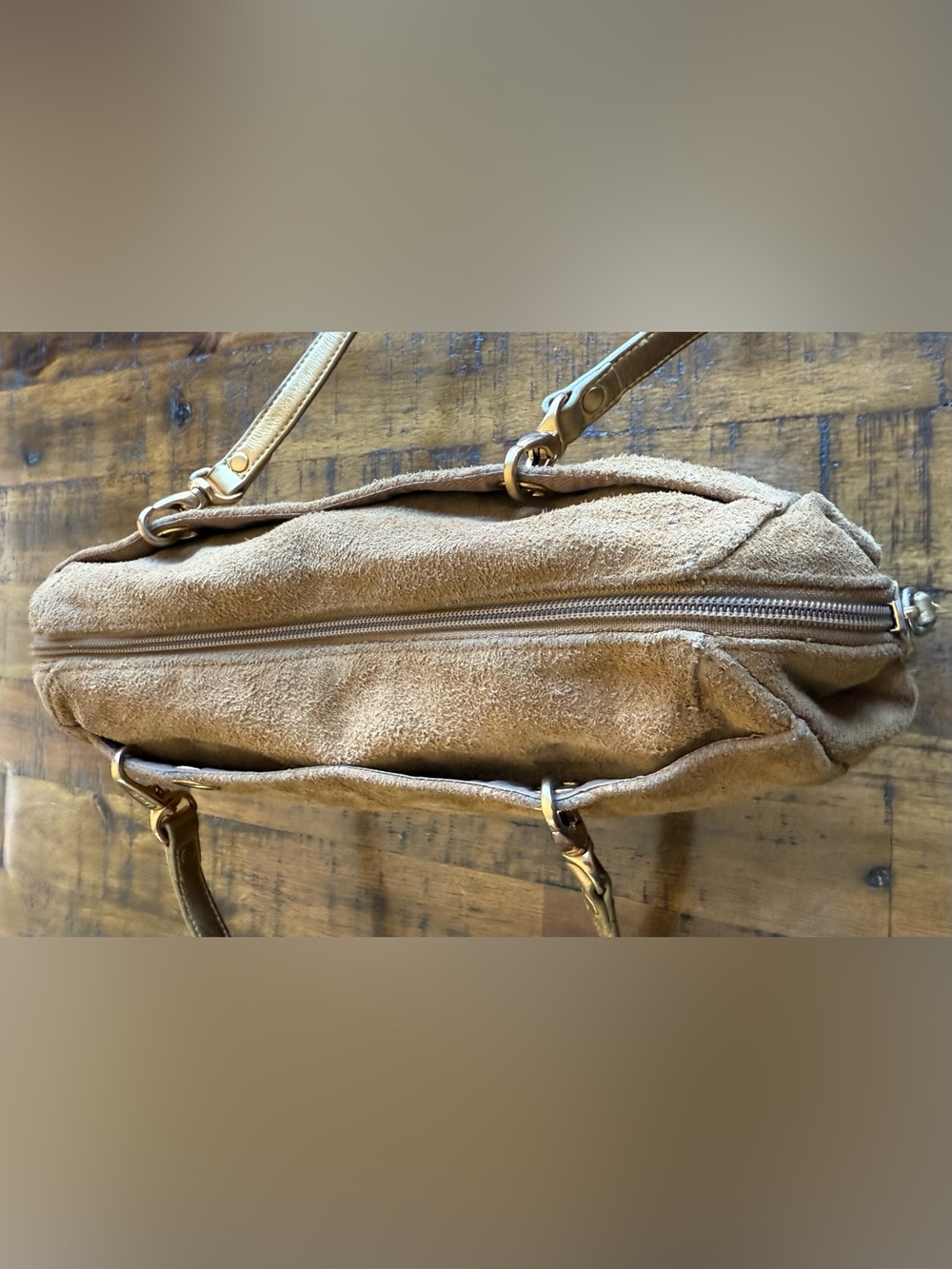 Ralph Lauren Brown Suede Shoulder Bag with Gold Handles - Picture 13 of 15